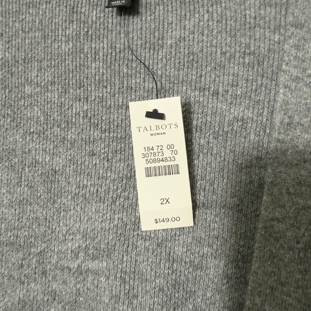 Talbots Open Front Long Cardigan Sweater 2X Gray Cashmere Blend NWT - Picture 6 of 9